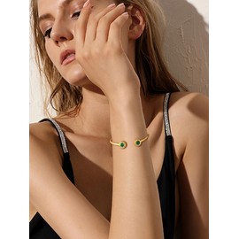 Gold Cuff Bracelets for Women Adjustable Bangle With Simulated Diamond Roman Numeral Birthstone Jewelry