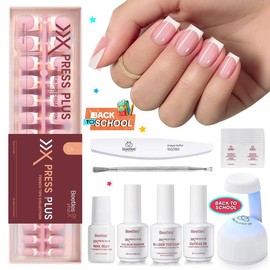 Beetles French Tip Press On Nails French Gel Nail No File Need  Fake Nails  4-in-1 DIY Manicure for Nail Extension Designs for Women #TikTokShopBacktoSchool:_Base Top Coat Nail Glue Kit（15ML each）