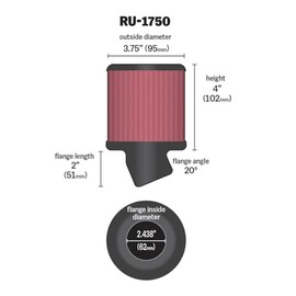 K&N Filtro de Aire Universal Flujo Original Rendimiento Premium Lavable Diámetro Brida 2.4375 Pulgadas Altura 4 Pulgadas Negro RU-1750