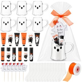 Hushee Halloween 6 Set Gift Set Bulk Include Boo Hand Cream Lip Balm Cards Organza Bag Ghost Glass Cup Cute Spooky Party Favor Neighbor Boo Basket Stu