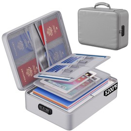ENGPOW 5200°F Fireproof Document Bag with Lock, Upgraded Heat Insulated Fireproof＆Waterproof Box 8 Layers Document Organizer, Portable Home Travel Safe Storage Box for Important Files, Laptop, Silver