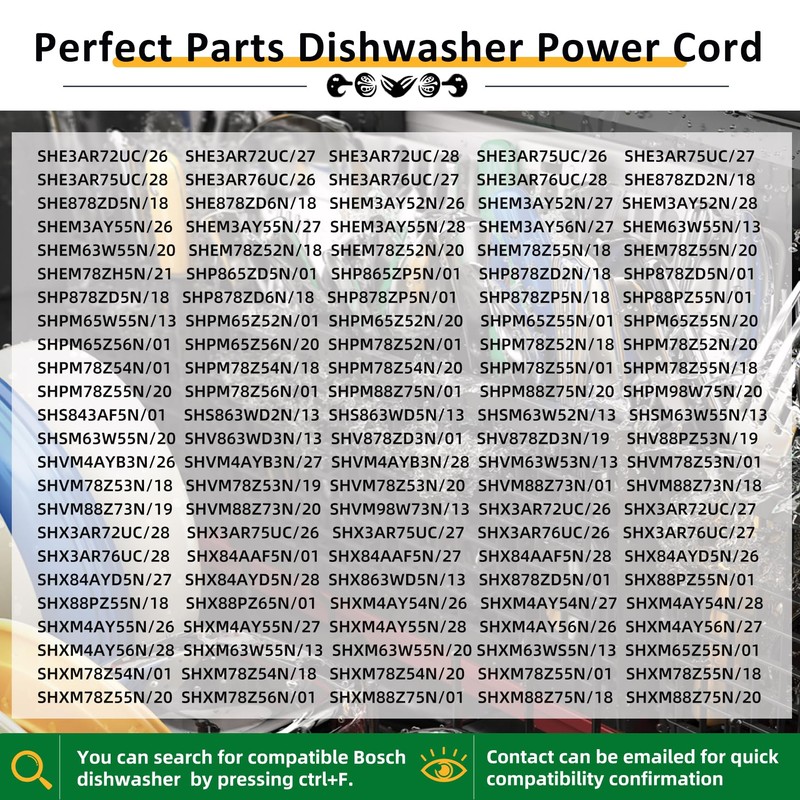 Upgrade 12027214 Dishwasher Power Cord Compatible with Multiple Bosch Dishwasher