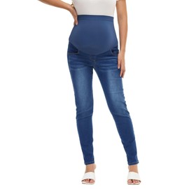 HOFISH Women's Support Skinny Jeans Over The Belly Utimate Comfort Stretchy Pregnancy Denim Pants NavyBlue L
