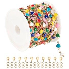 YOUBEIYEE 3 Meters Mixed Color Heart Chains Necklace DIY Gold Plated Chain for Jewelry Making Funny Enamel Bead Chain Decoration Chains Bulk