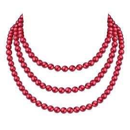 150cm Long Layered 1920s Imitation Pearl Choker Necklace Baroque Strands Beads Pearl Choker for Women Wedding Bridal Jewelry Gifts-red
