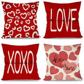 FUYUCHEN FUYUCHEN Valentines Day Pillow Covers 18x18 Set of 4 for Valentines Day Decor Heart Love Here XOXO Sweet Valentine Throw Pillows Covers Decorative Cushion Cases Sofa Couch Valentine Decorations