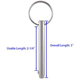 4 Pack Quick Release Pins, Diameter 5/16"(8mm), Usable Length: 2-1/4"(57mm), Full 316 Stainless Steel, Bimini Top Pin, Marine Hardware, All Parts are Made of 316 Stainless Steel