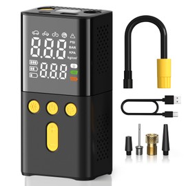 BAIPENY Portable Tire Inflator for Car 150 PSI, 4X Faster Car Tire Pump with Pressure Gauge, Large Dual Digital Screen and Auto Off Function, LED Light