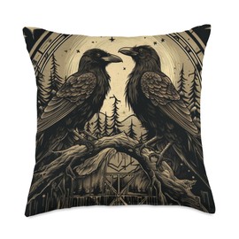 Odin Ravens Huginn and Muninn Odin's Ravens Viking Valhalla Throw Pillow