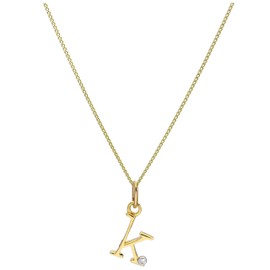 jewellerybox 9ct Yellow Gold 0.4pts Diamond Letter K Necklace 20 Inches