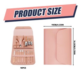 16-Piece Manicure Set, Stainless Steel, Professional Nail Clippers Kit, Pedicure Kit, with Luxury Leather Travel Bag for Travel, Rose Gold