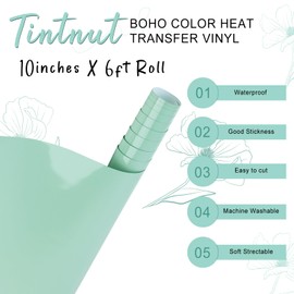 Tintnut Heat Transfer Vinyl Lichen HTV Vinyl Roll - 10 inches * 6 ft Heat Transfer Vinyl Solid Green HTV Iron on Vinyl for T-Shirts Compatible with Cricut/Silhoutte Cameo