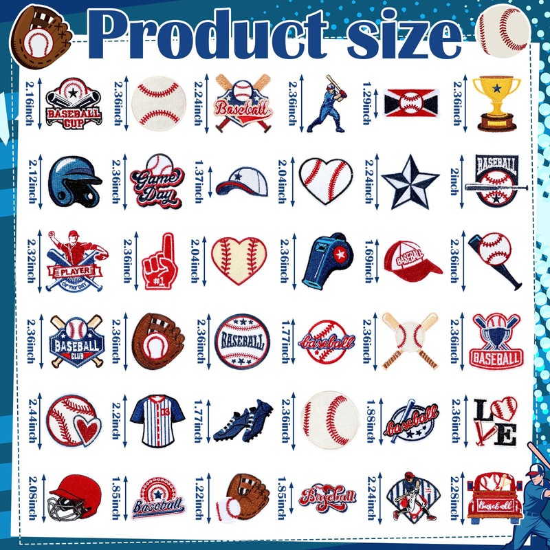 HunnmingRe 72 Pcs Baseball Iron on Patches Chenille Embroidered Baseball