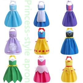 Snow White Parent-Child Apron: Princess Style Dress Apron with Printed Lace-Up Neck Cute Belle Apron+XS 3ea