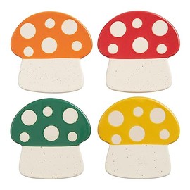 Ceramic Mushroom Coasters Set of 4 - Colorful Mushroom Kitchen Decor - Cute Coasters for Drinks - Modern Coasters for Coffee Table - Mushroom Table Decor - Drink Coasters for Office Desk (4 inches)
