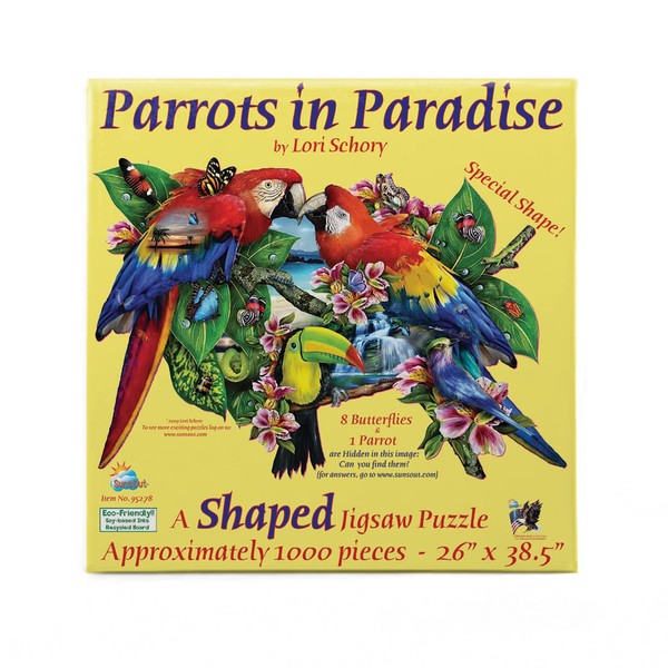 SUNSOUT INC - Parrots in Paradise - 1000 pc Special Shape Jigsaw Puzzle by Artist: Lori Schory - Finished Size 26" x 38.5" - MPN# 95278