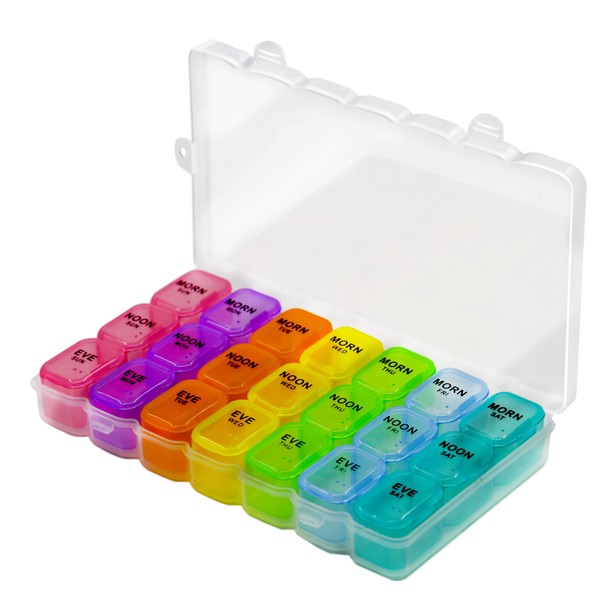 Weekly Pill Organizer Box with Snap Lids/AM/PM/Medium Compartments for Small/Medium Pills, Vitamin (828 New)