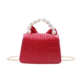 AMPOSSTO Kids Small Crossbody Purse for Girls Little Girls Toddler Mini Shoulder Wallet with Bow Red