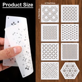 8pcs Plastic Sashiko Stencil, 8 Styles Geometric Embroidery Stabilizers White Sashiko Drawing Line Hand Embroidery Patterns Drawing Line Template Kit for Hand Quilting Sewing