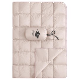 zZFocus Down Camping Blanket,Puffy Down Blanket Packable Lightweight Down Throw Quilt Water-Resistant Outdoor Travel Blanket for Camping,Hiking,Stadium,Picnic,Car 39x55''Pink