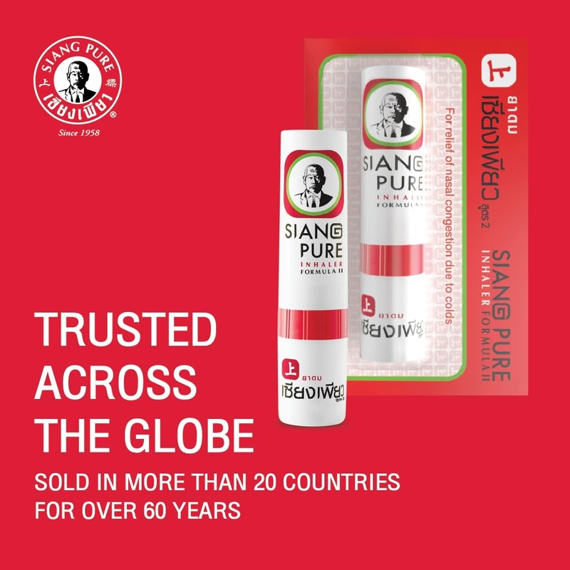 Siang Pure Aromatherapy Nasal Inhaler - Cooling Menthol, Peppermint and