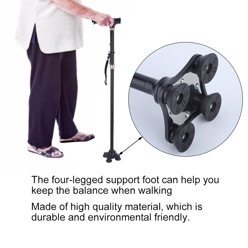 Adjustable Folding Cane Aluminium Alloy Antislip Walking Stick with Lamp