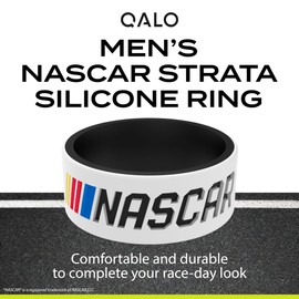 QALO Silicone Strata Ring for Men, CF NASCAR Black & White (Size 10) - Mens Race Day Bands - Premium Fashion Jewelry is Durable & Breathable Silicone Rings for Him