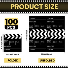 100 Pcs Movie Night Party Supplies Movie Theater Napkins Decorations Set Film Clapper Board Shaped Napkins Theater Theme Decorations for Birthday Awards Ceremony Cut Action Scene Party Supplies