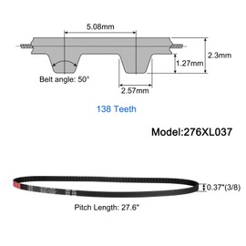 sourcing map 3Pcs 276XL 037 Timing Belt 138 Teeth Black Cogged Rubber Geared Belt, Width 10mm, Pitch 5.08mm, 3D Printer Timing Belt