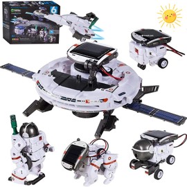 Georgie Porgy Solar Energy Robot Toy STEM Kits for Children Experiment Box Educational Science Sets DIY Kit Space Fleet Gifts for Boys Girls Age 8+ (6-in-1 White)