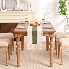 Aisybaklyn Table Runner Green Autumn Decoration Wedding Decoration Rustic Boho Table Runner Crochet Table Runner Retro with Tassels Table Runner for Rustic Wedding Kitchen Tabletop Table Decoration 30 x 180 cm