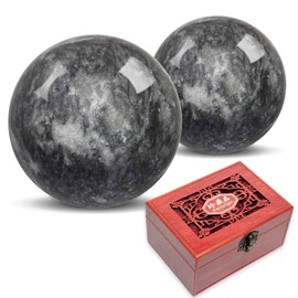Traditional Chinese Baoding Balls, Marble Health Exercise Stress Relief Balls with an Upgraded Shockproof Imitation Wood Box, Dark Grey, 2-Piece Set, Medium-1.57"