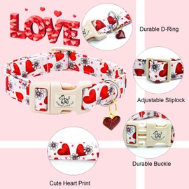 Elegant little tail Valentine's Dog Collar, Flower Pink Heart Dog Collar for Medium Dogs, Female or Male Adjustable Cotton Pet Collar with Quick Release Buckle for Small Medium Large Dogs