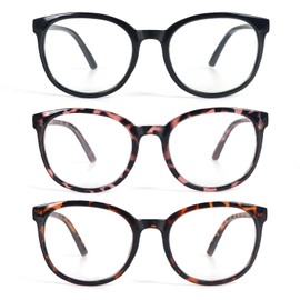 KoKoBin 3 Pack Reading Glasses for Women Cute Round +1.0 Blue Light Blocking with Spring Hinge