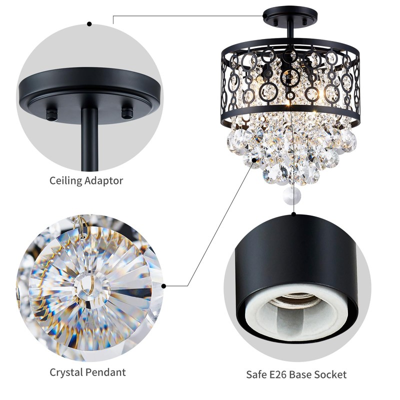WUZUPS Crystal Drum Chandelier Flushmount Ceiling Light Modern Lighting Fixture
