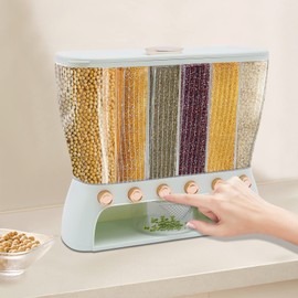 Treliamd Rice Dispenser, 6 Grid Dispenser, Dry Food Storage Kitchen Organization, Rice Container Suitable with Measuring Cup for Rice, Beans, Small Granular Grains