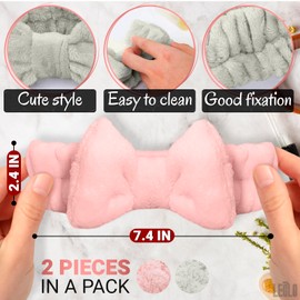 LEGLO 2Pcs Hairband for Women - Bow Headbands for Women's Hair Spa, Makeup Headband for Washing Face, Cosmetic Headband, Shower Hair Bands for Gym (Pink, Gray)