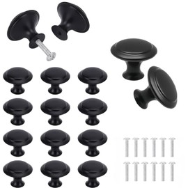 Heyumybit 12 Pcs Black Cupboard Door Knobs,Single Hole Drawer,Round Matte Mushroom Pull Handle,Furniture Knobs for Door Cupboard Kitchen Pull Handle with Screws(Black)