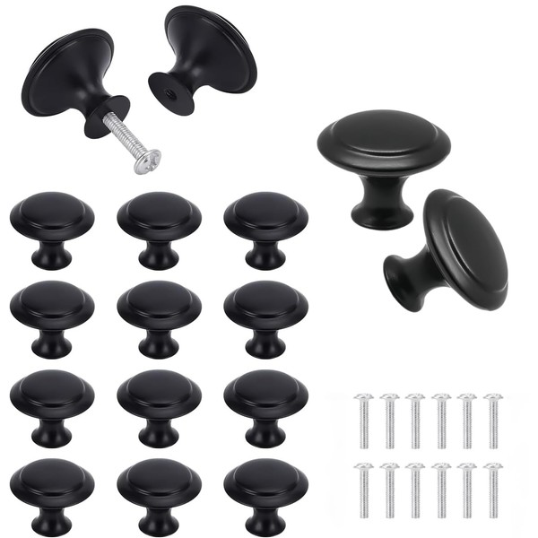 Heyumybit 12 Pcs Black Cupboard Door Knobs,Single Hole Drawer,Round Matte