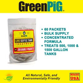 GREEN PIG Septic Tank Treatment - Extra-Large Shareable Quantity, Septic Safe Clog Remover, Prevents Expensive Septic Tank and Drain Field Failures, 60 Pods