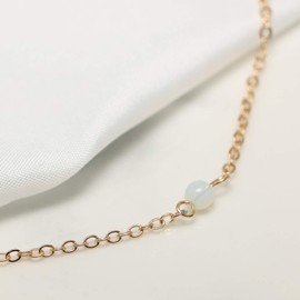 Yienate Fashion Multilayer Opal Necklace V Shape Gold Chain Delicate Chevron Pendant Multilayer Charm Necklace Jewelry for Women Girls