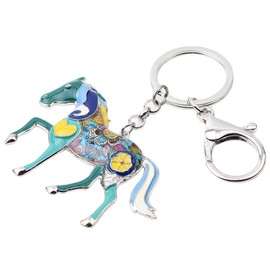 Enamel Metal Horse Key chains For Women Girls Gifts Car Purse Animal Pendant Charms toy (Blue)