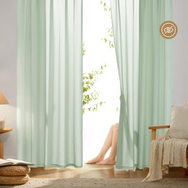 HOMEIDEAS Non-See-Through Sage Green Privacy Sheer Curtains 52 X 54 Inches Long 2 Panels Set, Fish Bone Pattern Semi Sheer Curtains Light Filtering Window Curtains Drapes for Bedroom Living Room