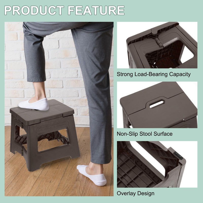 uxcell 8" Folding Step Stool for Adults 88 lbs Capacity