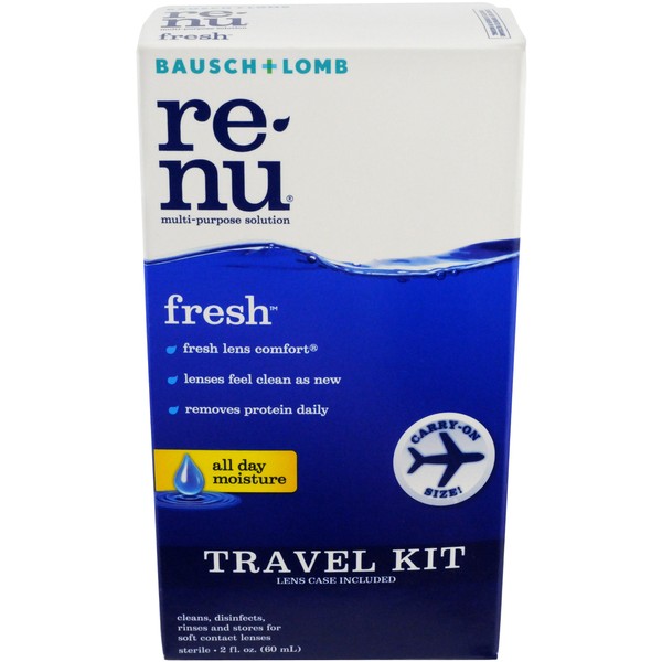 Renu Fresh All Day Moisture Multi-Purpose Eye Contact Lens Solution Travel Kit and Lens Case 2 Fluid Ounces (Pack of 4)