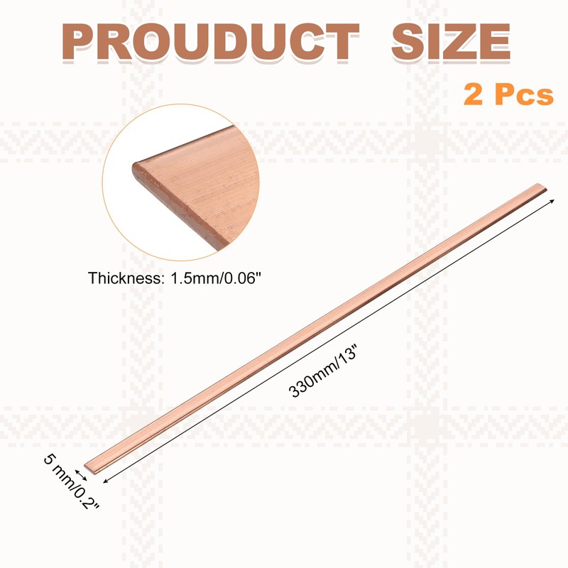 sourcing map 2 Pcs Copper Flat Bar, 1/16" x 3/16"