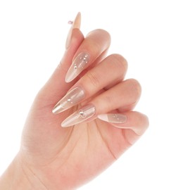 Almond Shaped Press on Nails - Paris Sweetheart | Stiletto Luxury Artificial False Nails, Glossy Pink Fake Nails with 3D Diamond & Bowknot, Salon Quality Reusable Nails Kit (Size M)