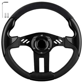 Golf Cart Steering Wheel for EZGO TXT/RXV, Club Car DS/Precedent/Tempo, Yamaha G29/Drive/Drive 2 and Most Golf Cart Models, PVC Material Black (Required Adapter Not Included)