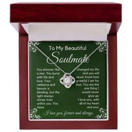 To My Soulmate Love Knot Necklace - Necklaces For Women, My Lovely Wife, Gifts for Girlfriend, Romantic Gifts For Her From Husband To Wife, Girlfriend Gift Ideas, Wife Necklace Valentine's Day Christmas Xmas LAS10 Mahogany Style Luxury Box (w/LED)