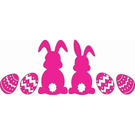 Bunnies Easter Eggs Spring Pink - Die Cut Vinyl Window Decal/Sticker for Car/Truck 8.5"x3.5"